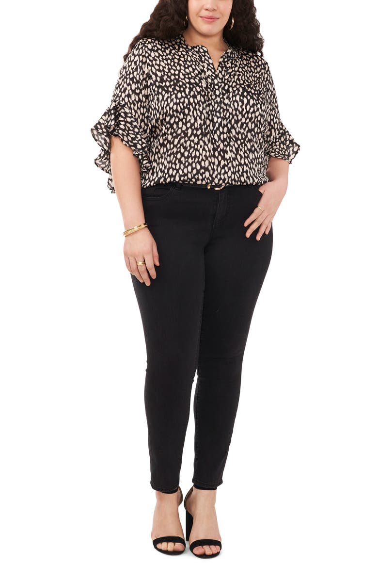 Vince Camuto Ruffle Sleeve Satin Top, Alternate, color, 