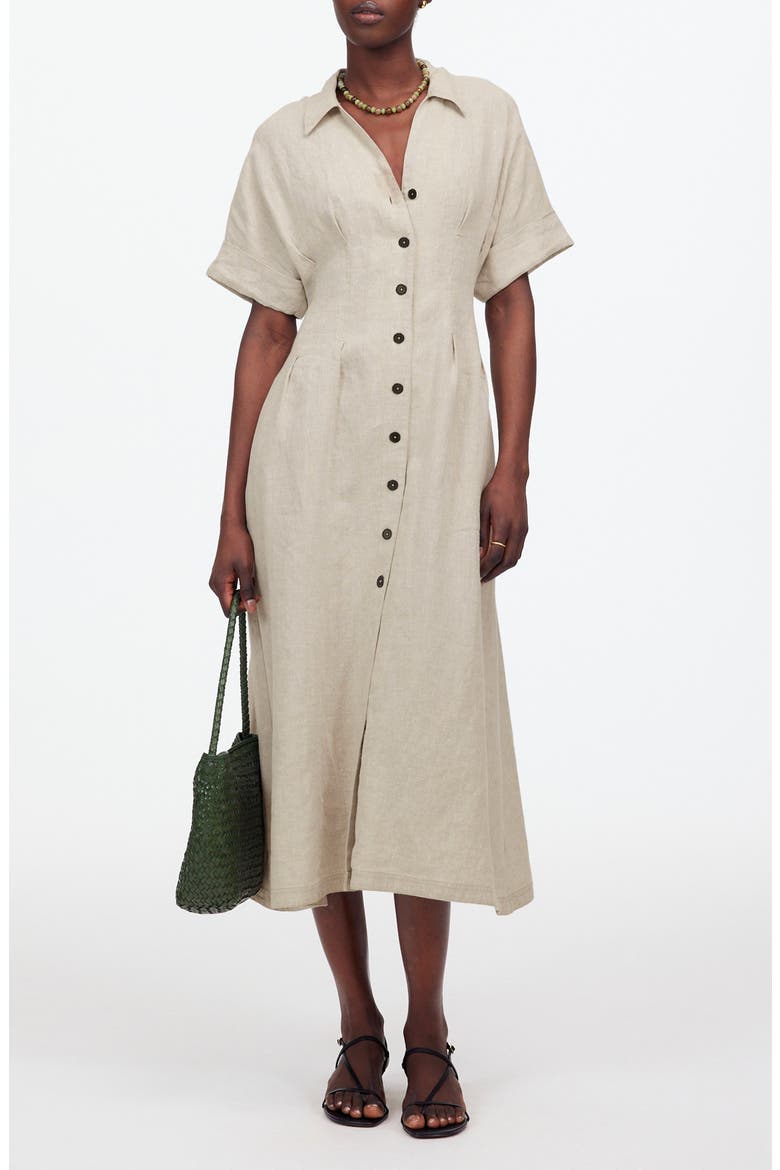 madewell midi shirt dress Pleated Button Front Linen Midi Shirtdress (Women)