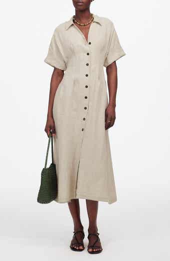 Madewell Pleated Button Front Linen Midi Shirtdress