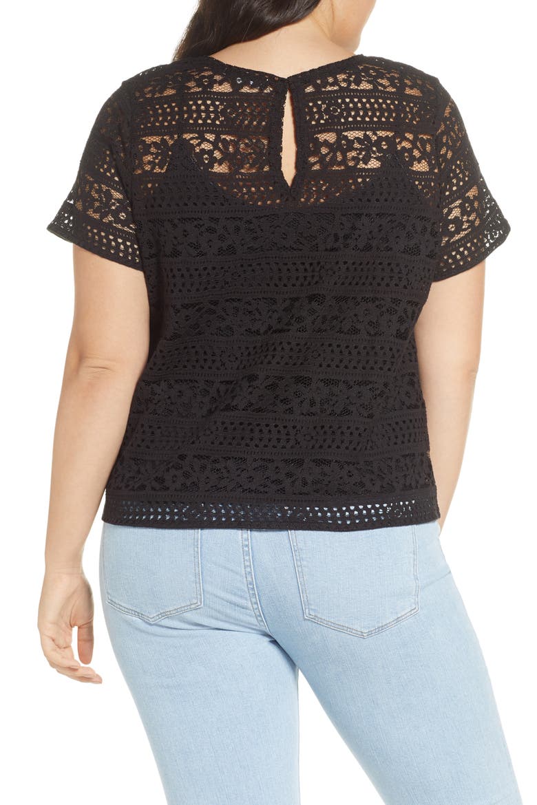 Keyhole Back Lace Tee, Alternate, color, BLACK