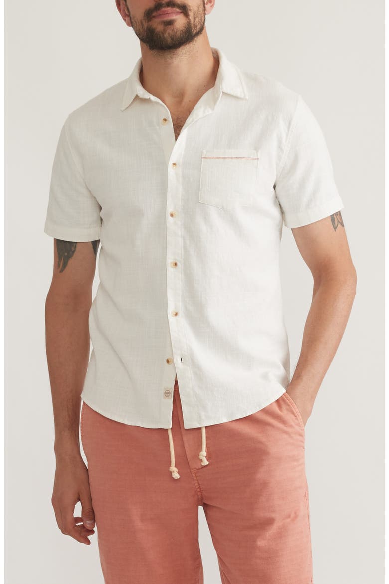 Classic Solid Short Sleeve Stretch Cotton Selvage Button-Up Shirt, Main, color, NATURAL