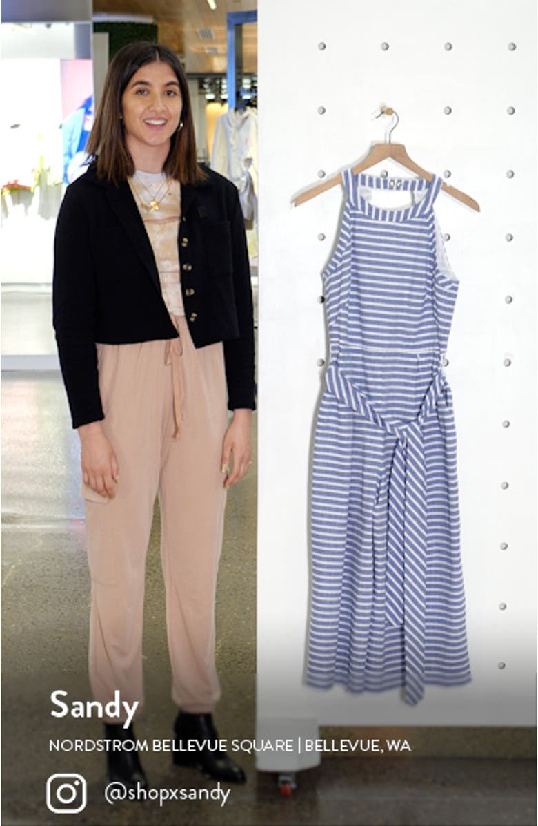 Stripe Halter Neck Crop Cotton Jumpsuit, sales video thumbnail
