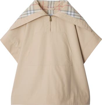 【関税＆送料込み】Burberry Juniper Cotton Cape Burberry Check Lined Cotton Short Cape Jacket | Saks Fifth