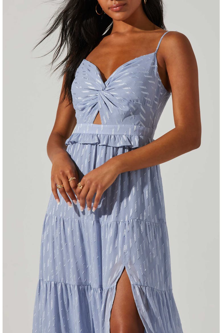 Jacquard Tiered Midi Dress, Alternate, color, DUSTY BLUE