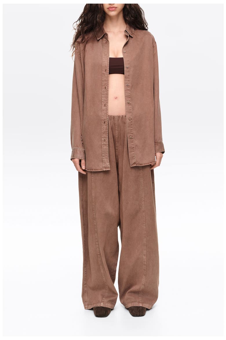 Fluid wide-leg denim trousers, Main, color, WASHED BROWN