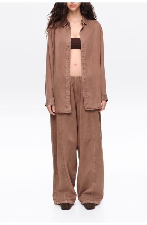 Fluid wide-leg denim trousers