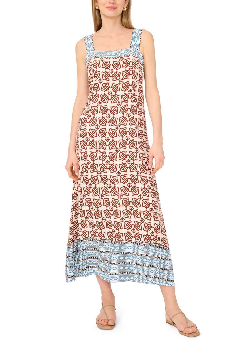 vince camuto printed a line dress Women's Square Neck Smocked Back Maxi - Rust Dark Green Long A-line Brand_Andrea & Leo Couture Bridal Color:Silk White Multi defined shape