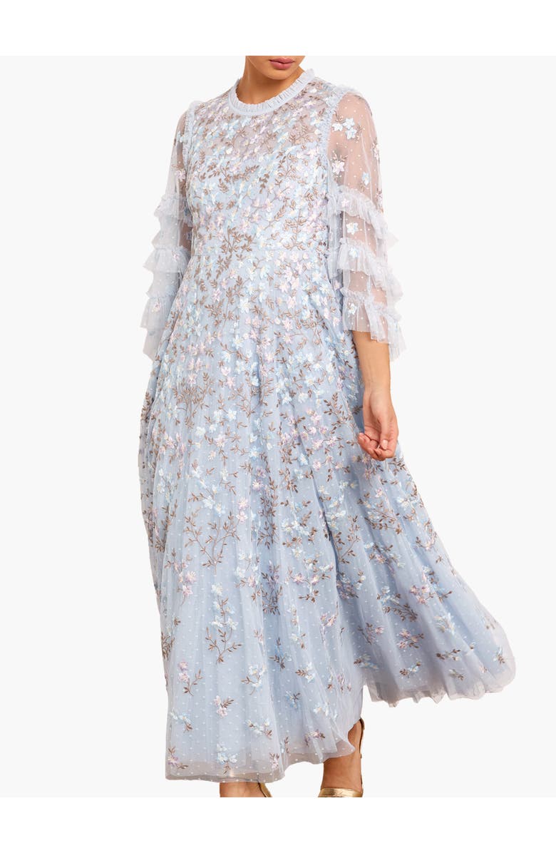 Needle & Thread Everett Bloom Round Neck Maxi Dress, Main, color, Dusk Blue/Multi