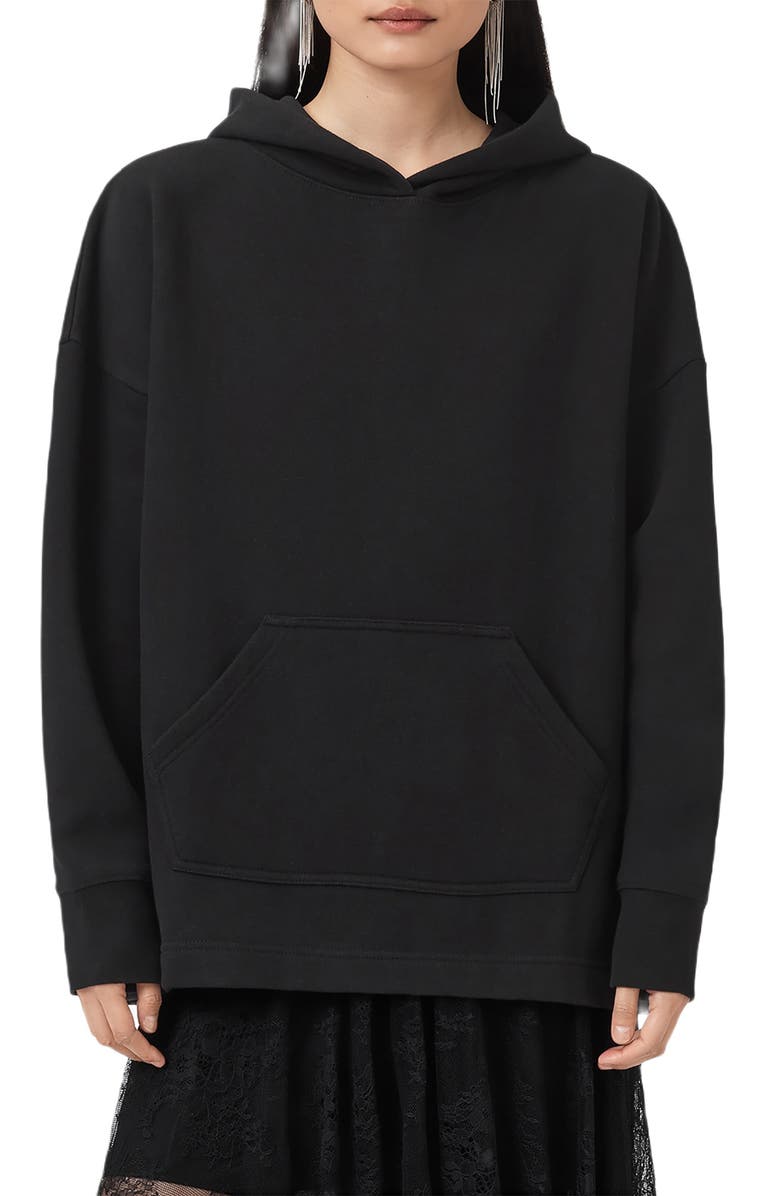 AllSaints Craneo Etienne Snakeprint Detail Cotton Blend Hoodie, Main, color, Black