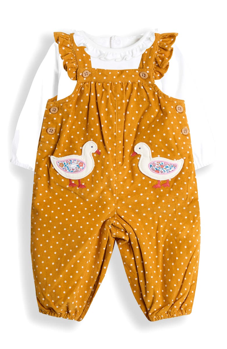 JOJO MAMAN BEBE Cotton Top & Duck Appliqué Corduroy Overalls Set, Main, color, Mustard