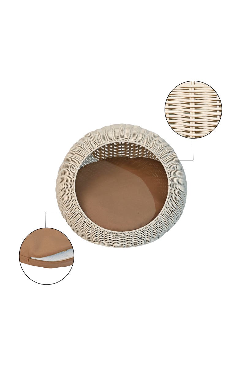 The Licker Store Fiora 19.5" x 18" Modern Circular Faux Wicker Pet Bed with Machine-Washable Cushion, Alternate, color, White