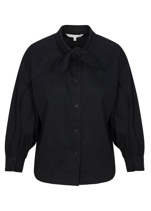 Rebecca Taylor Stretch Linen Top In Black