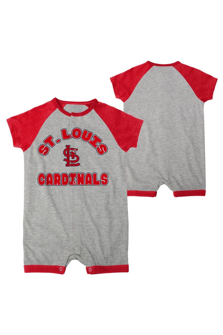 Newborn & Infant Heather Gray St. Louis Cardinals Extra Base Hit Raglan Full-Snap Romper, Main, color, Heather Gray