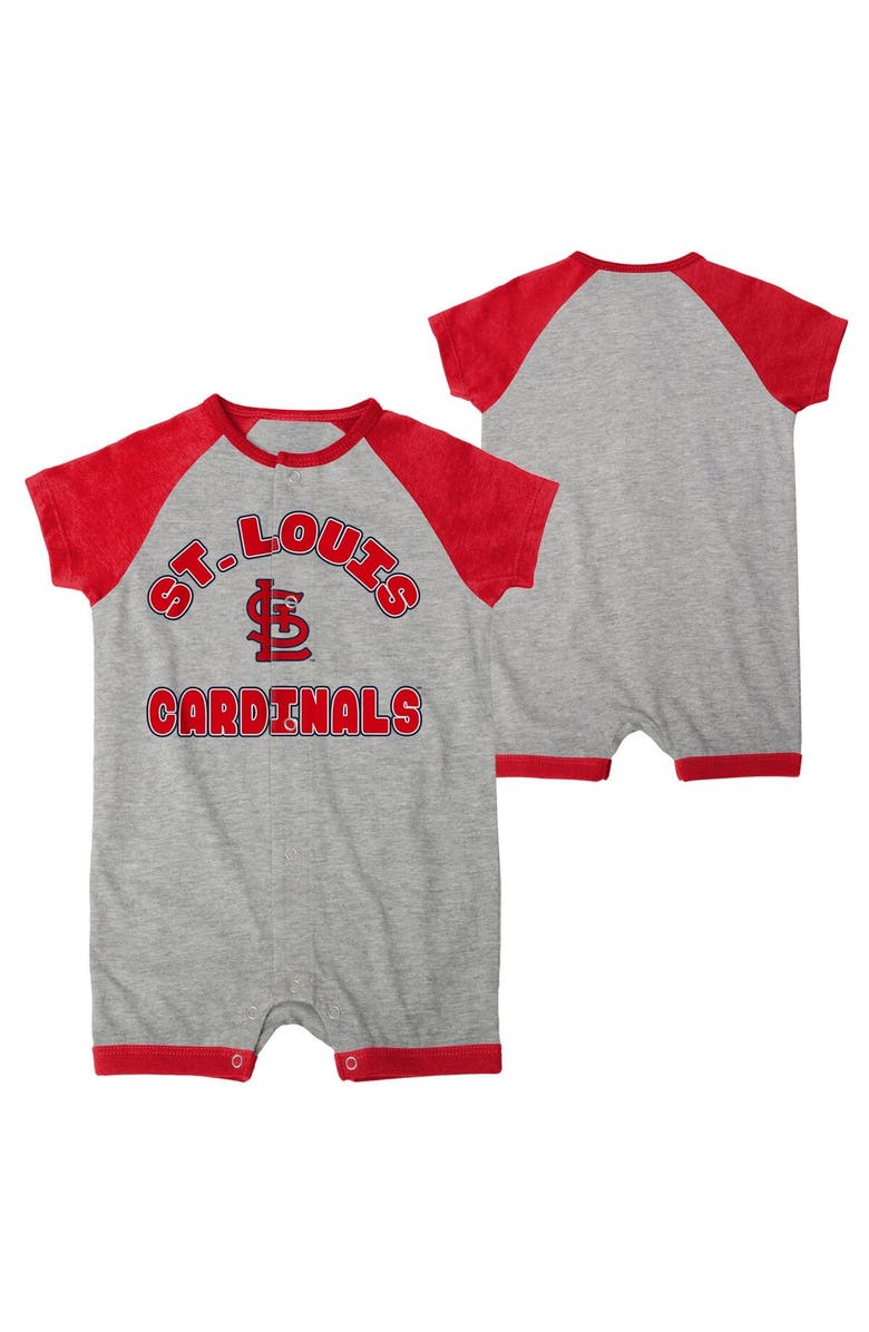 Outerstuff Newborn & Infant Heather Gray St. Louis Cardinals Extra Base Hit Raglan Full-Snap Romper, Main, color, Heather Gray
