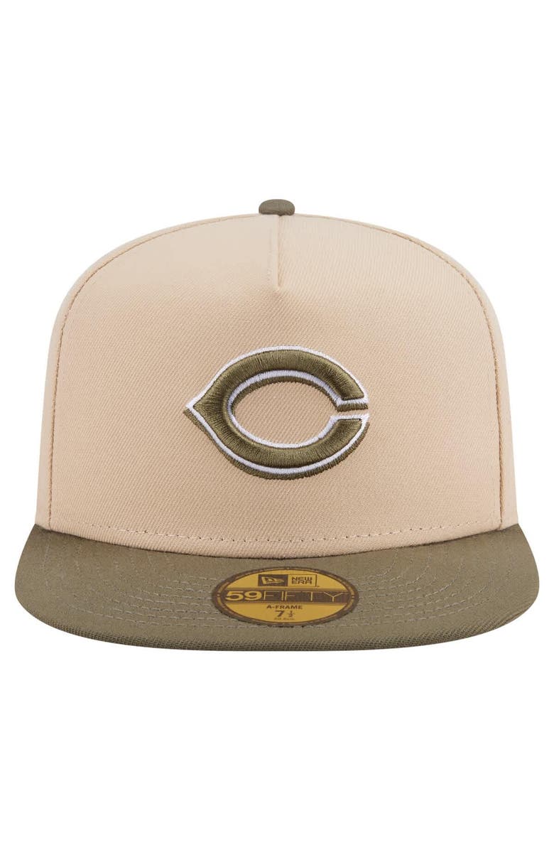 New Era Men's New Era Light Beige/Olive Cincinnati Reds Two-Tone Color Pack A-Frame 59FIFTY Fitted Hat, Alternate, color,