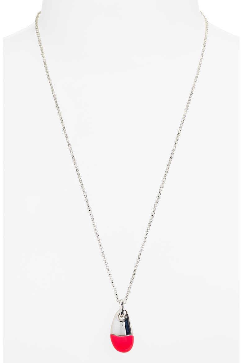 Pebble Silver Diamond Pavé (0.04ct) Pendant on 2mm Rolo Chain Necklace with Neon Pink Enamel, Alternate, color, PINK