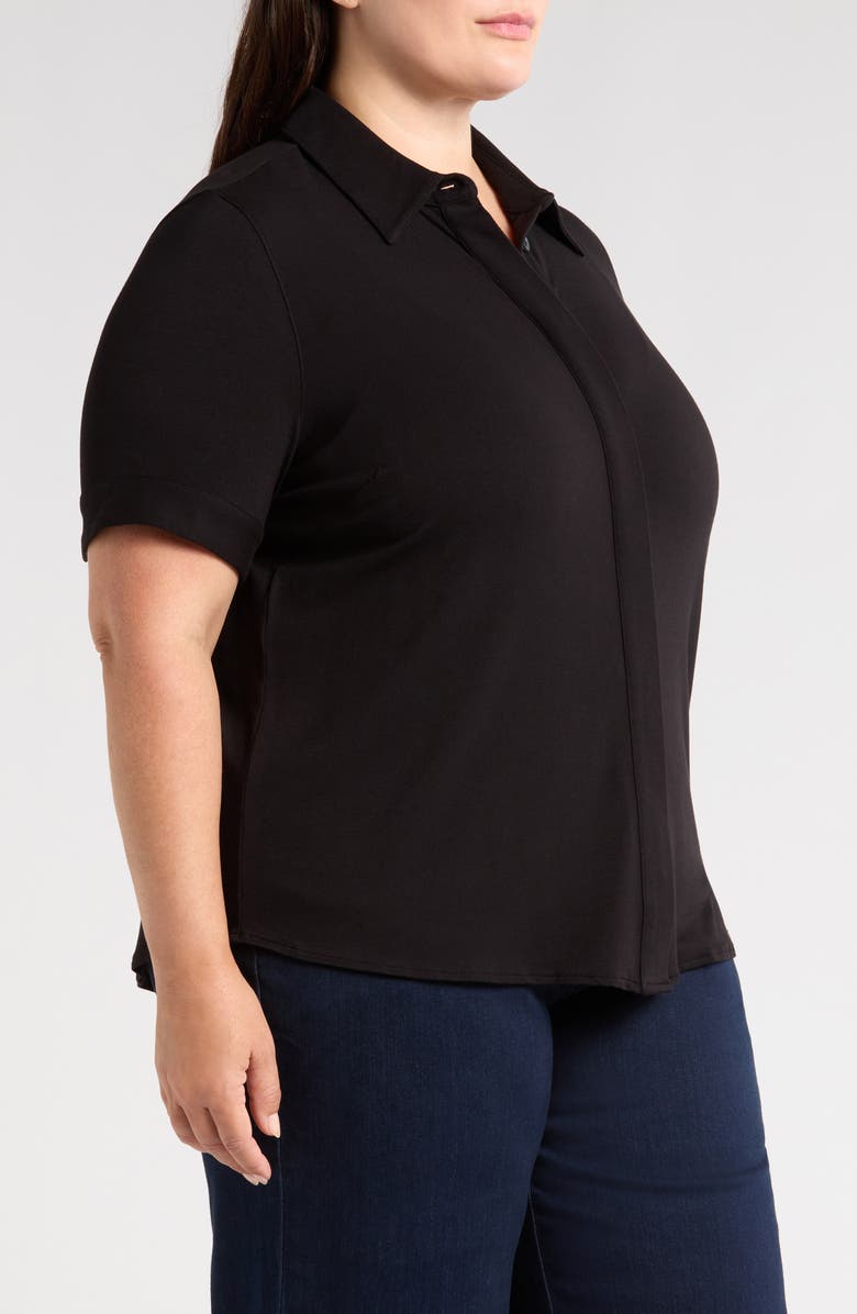 Universal Standard Chelsea Short Sleeve Jersey Button-Up Shirt, Alternate, color, 