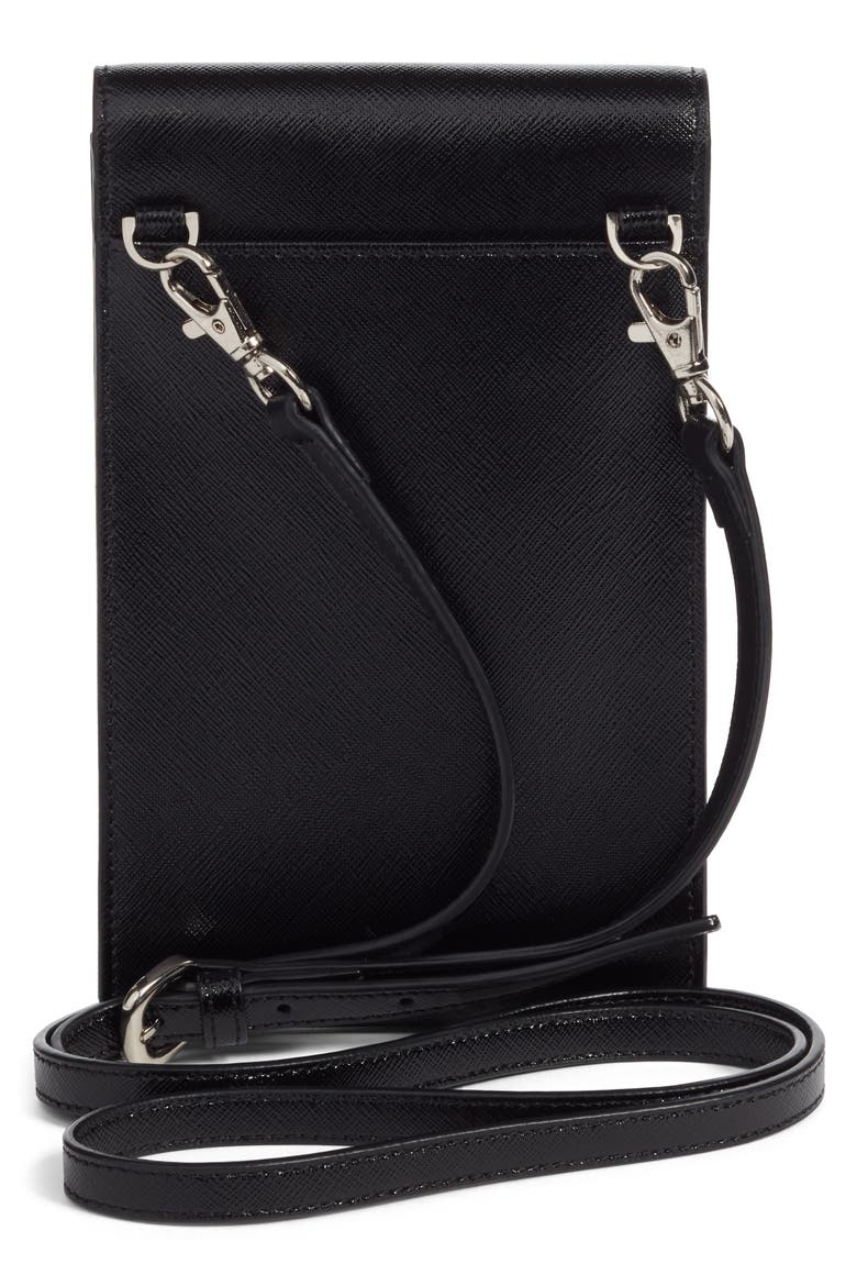 Leather Phone Crossbody Bag, Alternate, color, BLACK