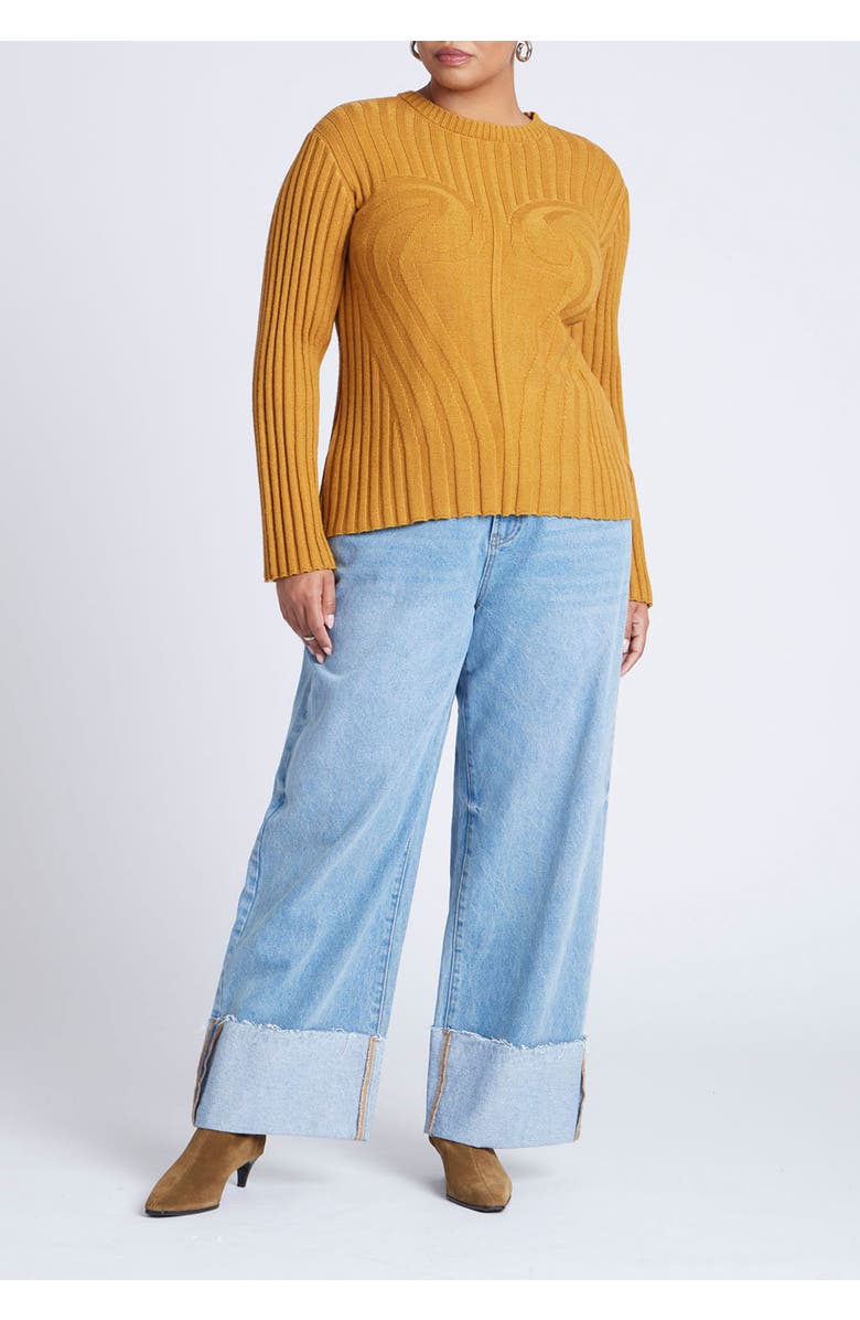 ELOQUII Bust Stitch Sweater, Alternate, color, Ochre
