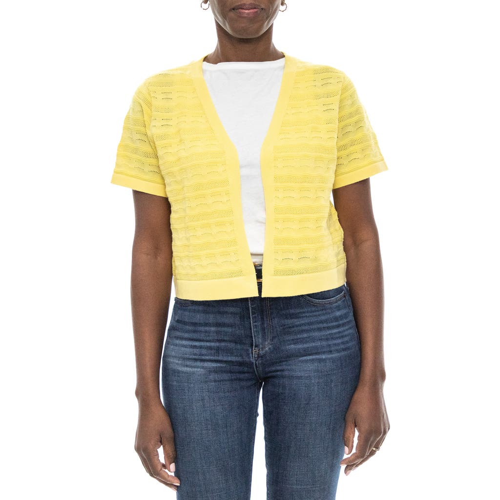 Nina Leonard Pointelle Stitch Short Sleeve Bolero In Yellow
