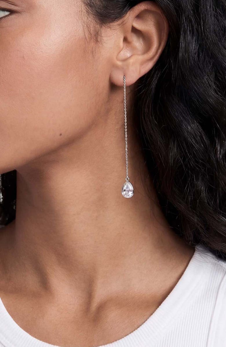 Ettika Barely There Cubic Zirconia Threader Earrings, Alternate, color, Rhodium