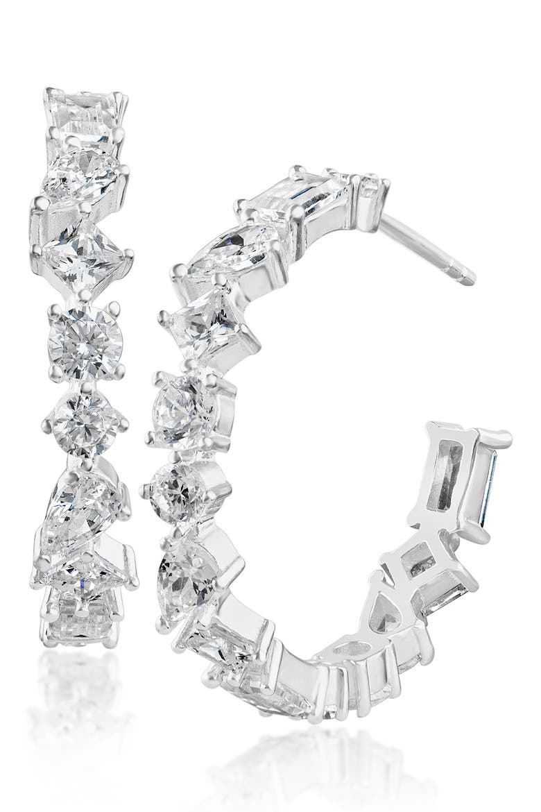 Assorted CZ Hoop Earrings, Main, color, CLEAR SILVER