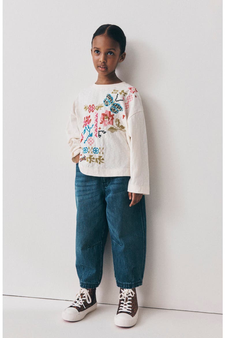 Kids' Embroidered Butterfly Long Sleeve T-Shirt, Alternate, color, NEUTRAL