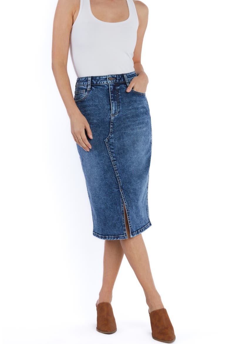 Silver Denim Midi Skirt, Alternate, color, SILVER BLUE