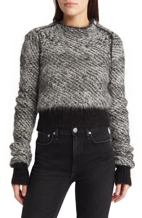 Edith Houndstooth Jacquard Mock Neck Sweater