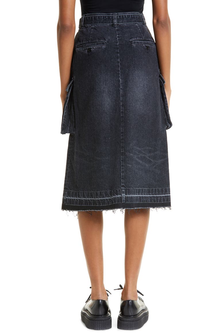 Belted Denim Cargo Skirt, Alternate, color, BLACK