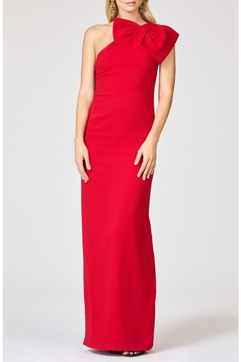 Cosette Bow One-Shoulder Column Gown, Main, color, CARDINAL