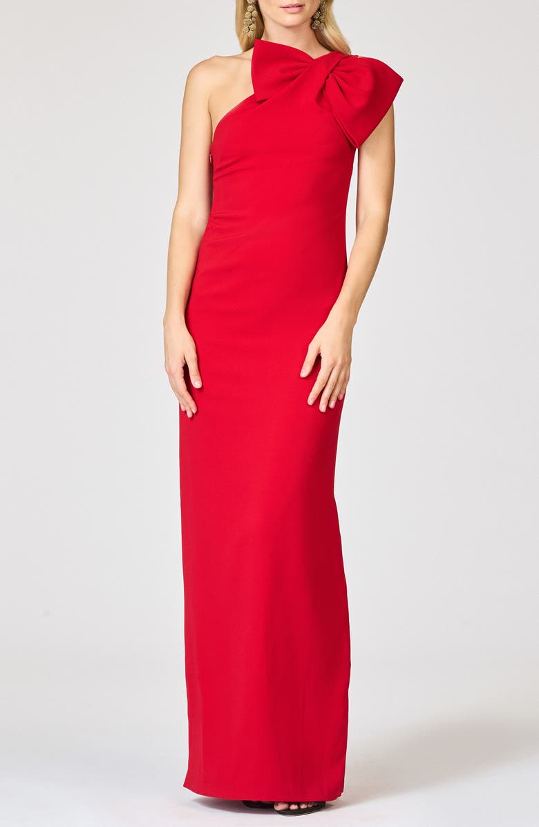 Sachin & Babi Cosette Bow One-Shoulder Column Gown, Main, color, Cardinal