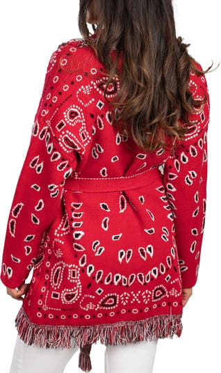 SAACHI Bandana Print Fringe Cardigan | Nordstromrack