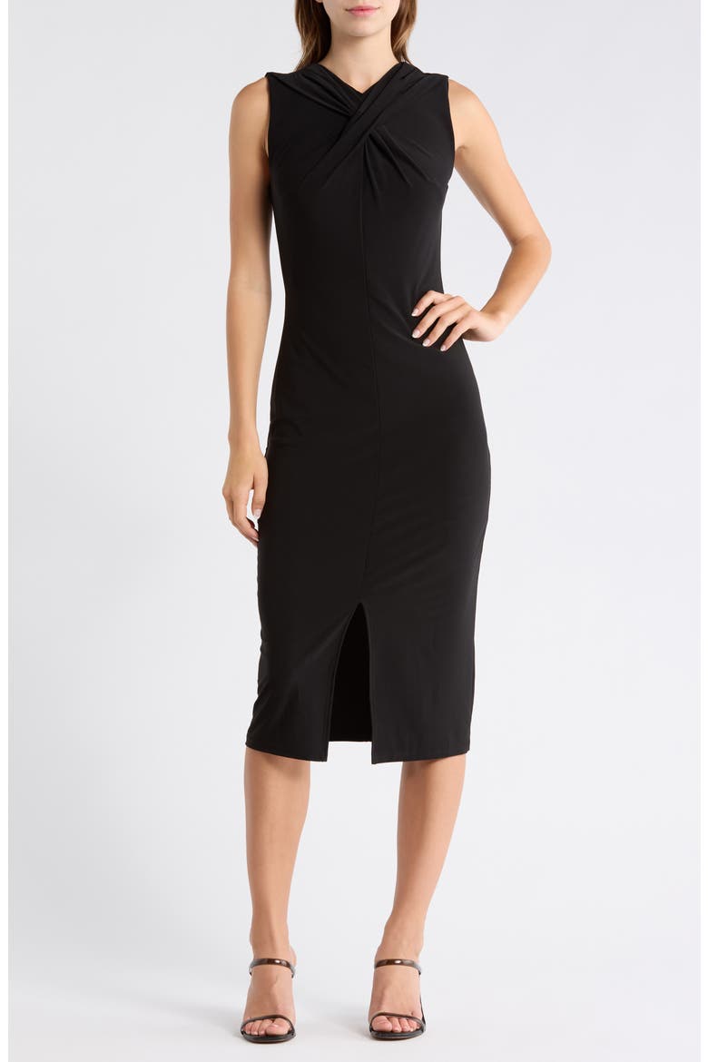 V-Neck Jersey Midi Dress, Main, color, BLACK