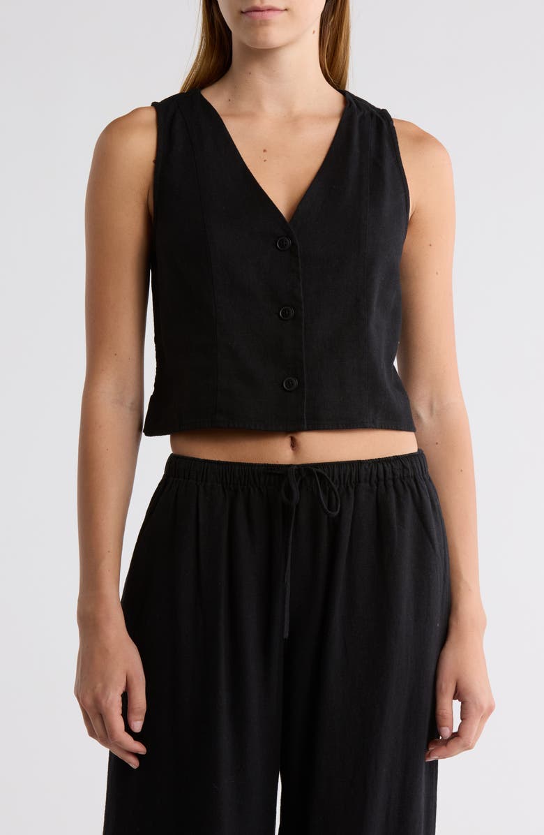 Abound Linen Button Front Vest, Main, color, Black