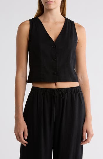 Abound Linen Button Front Vest