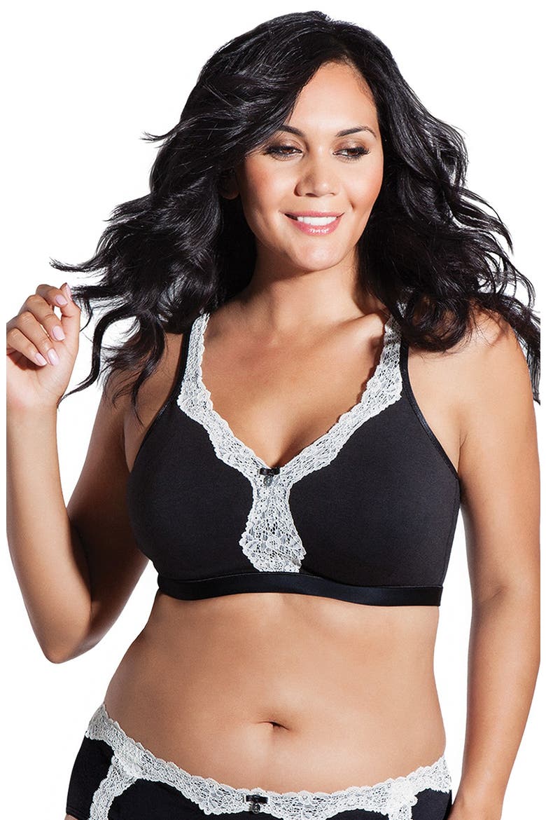Lace Trim Wireless Bra, Alternate, color, BLACK