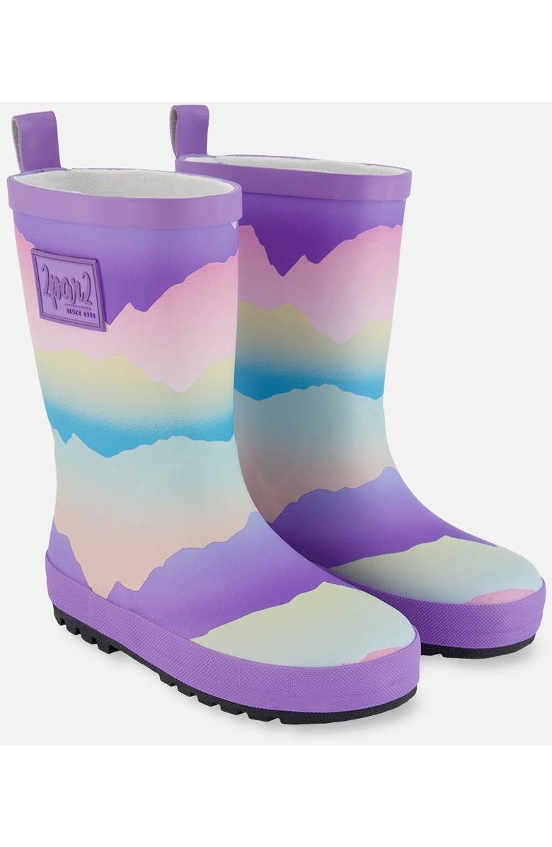 Deux par Deux Baby Girl's Printed Rain Boots Mauve And Blue, Pink Mountain, Main, color,