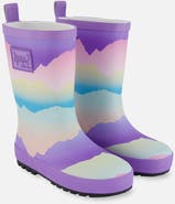 Deux par Deux Baby Girl's Printed Rain Boots Mauve And Blue, Pink Mountain