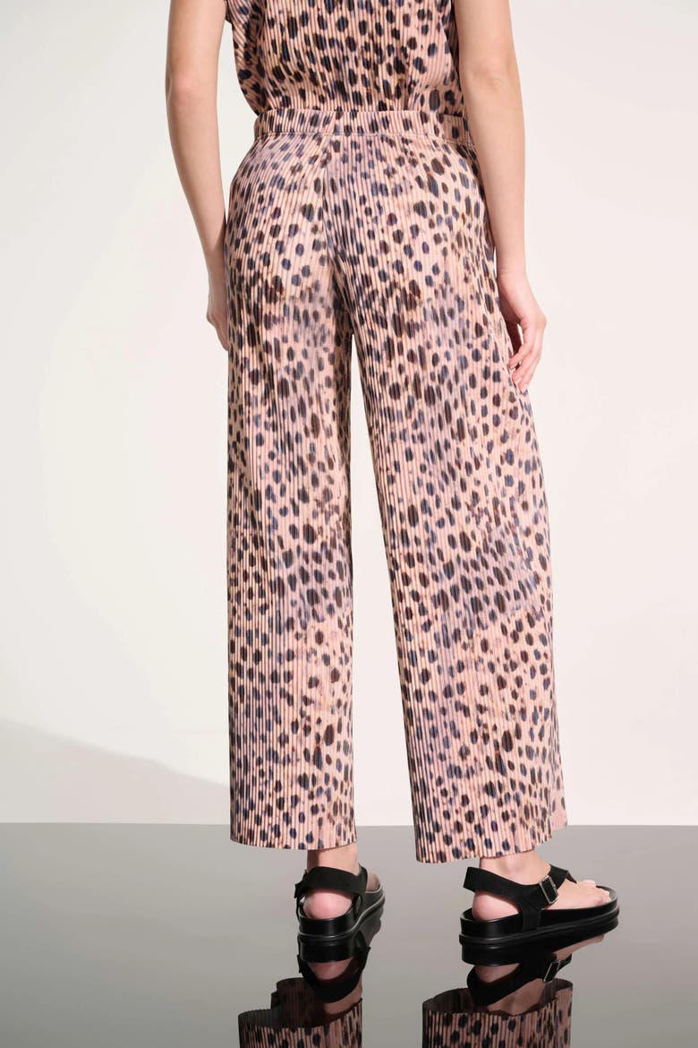 Pleated Scuba Crepe Animal Print Pull-On Wide Leg Pants, Alternate, color, Beige/Multi
