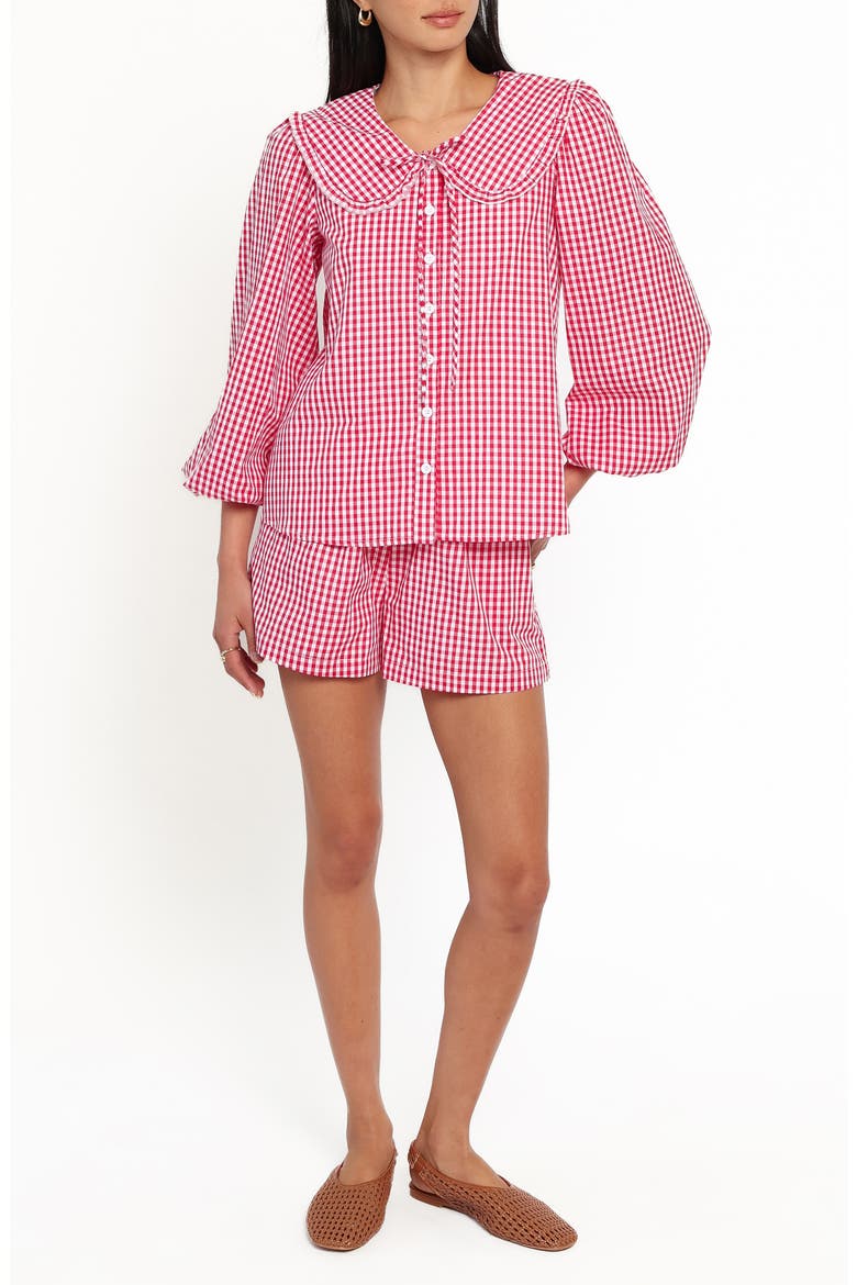 Angela Gingham Shirt and Shorts Set, Main, color, RED GINGHAM