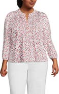 Lands' End Plus Size Lightweight Jersey Button Pintuck Top
