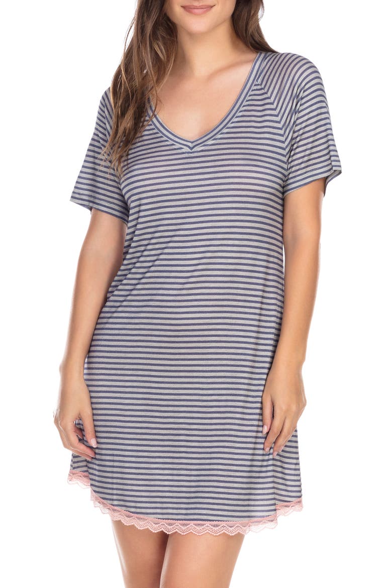 Lace Trim Sleep Shirt, Main, color, JASPER STRIPE