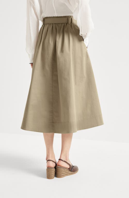 Brunello Cucinelli Stretch Cotton Long Skirt With Maxi Hem In Khaki