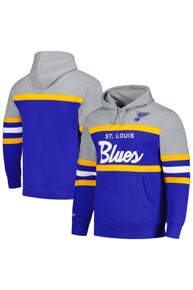 Men's Mitchell & Ness Blue/Gray St. Louis Blues Head Coach Pullover Hoodie, Main, color, Blue