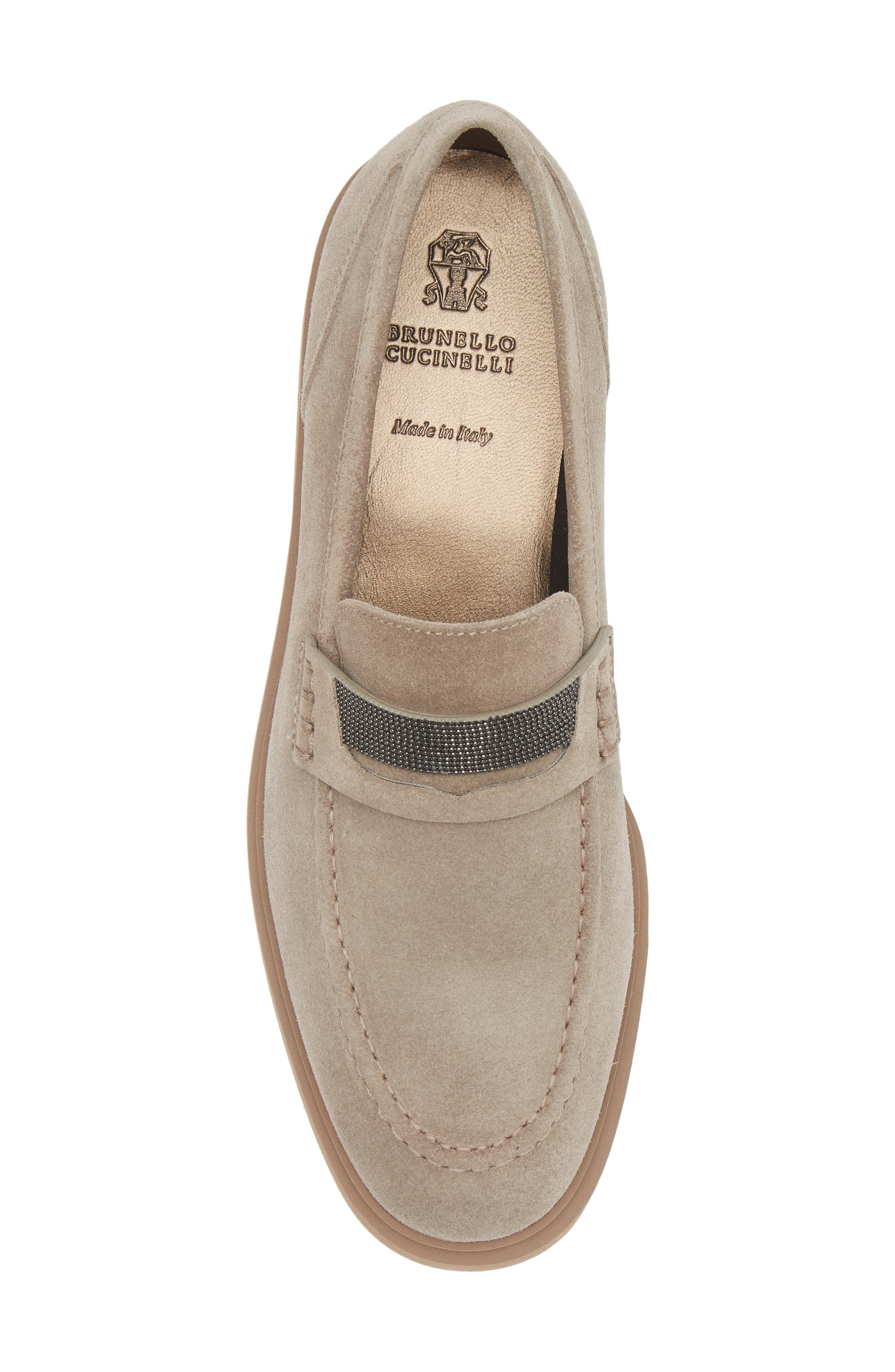 Brunello Cucinelli Monili Trim Suede Loafer, Alternate, color, 