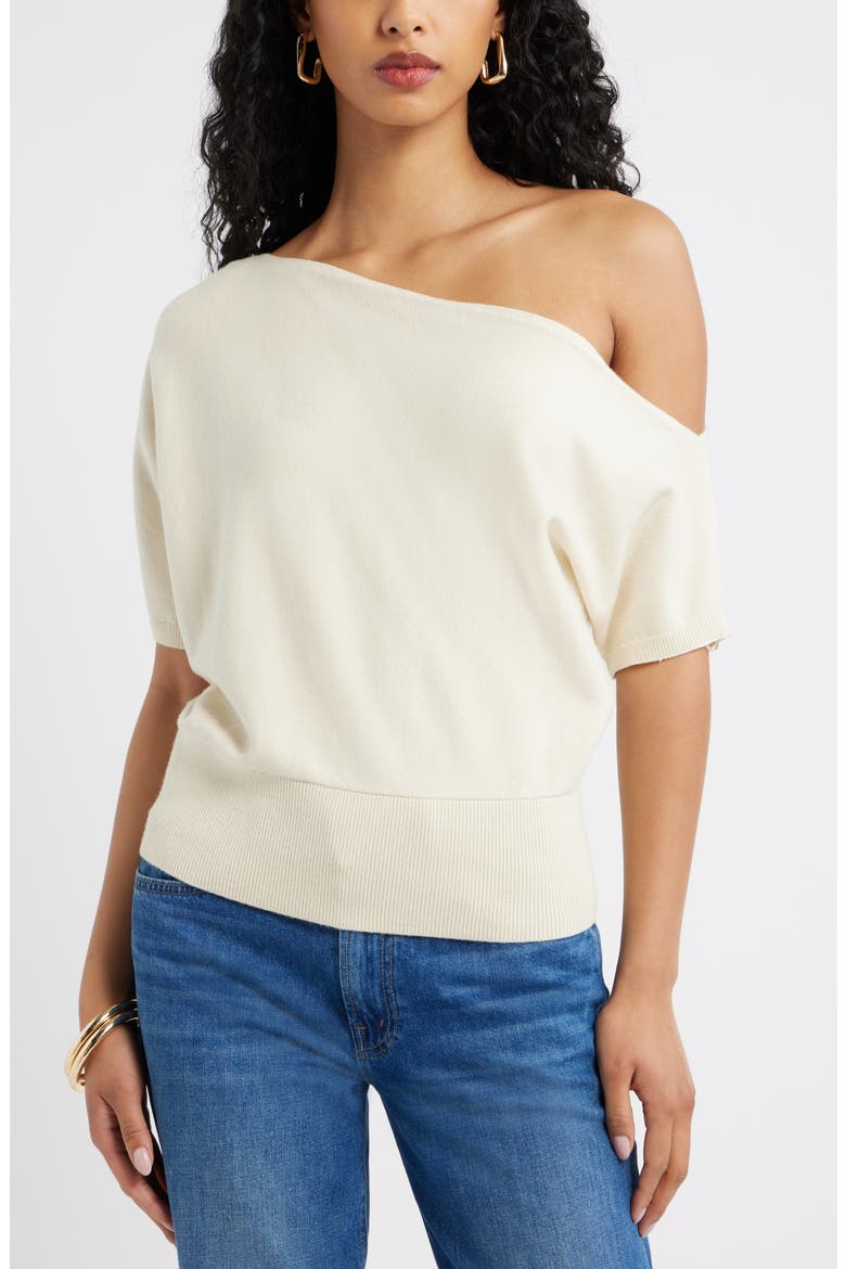 One-Shoulder Short Sleeve Sweater, Main, color, IVORY DOVE
