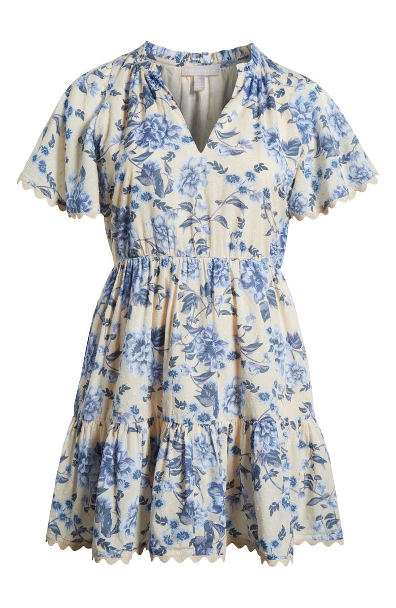 Chelsea28 Rickrack Trim Tiered Mini Sundress, Alternate, color, Beige- Blue Tossed Bloom