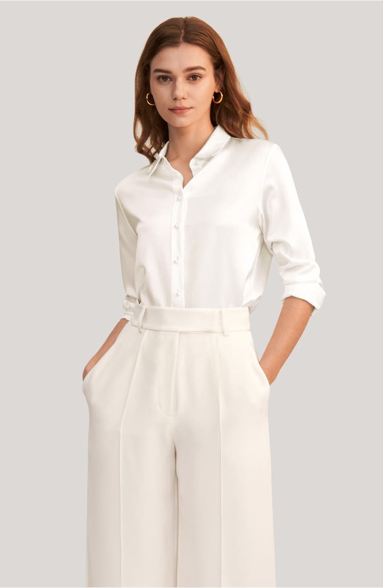 Lilysilk Classic Pearl Button Silk Shirt, Alternate, color, Natural White