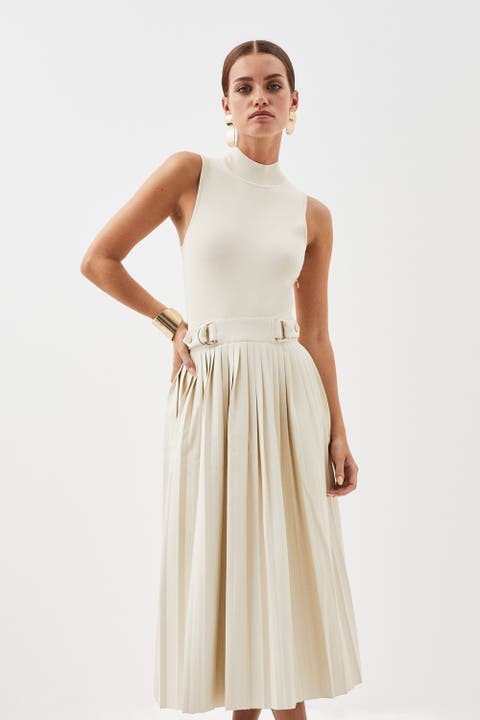 Pu Detailing Sleeveless Midi Dress